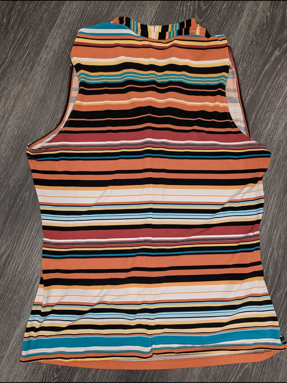 Sleeveless Multi-Stripe V-Neck Women’s Top - Orange/Turquoise - Picture 4 of 6